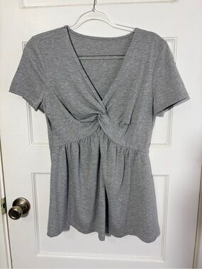 Women's Grey Twist-Front Short Sleeve Top